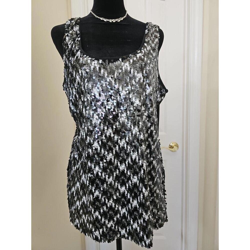 Calvin Klein Sequin Cami XS Black‎ And Silver Sparkle Sleeveless
